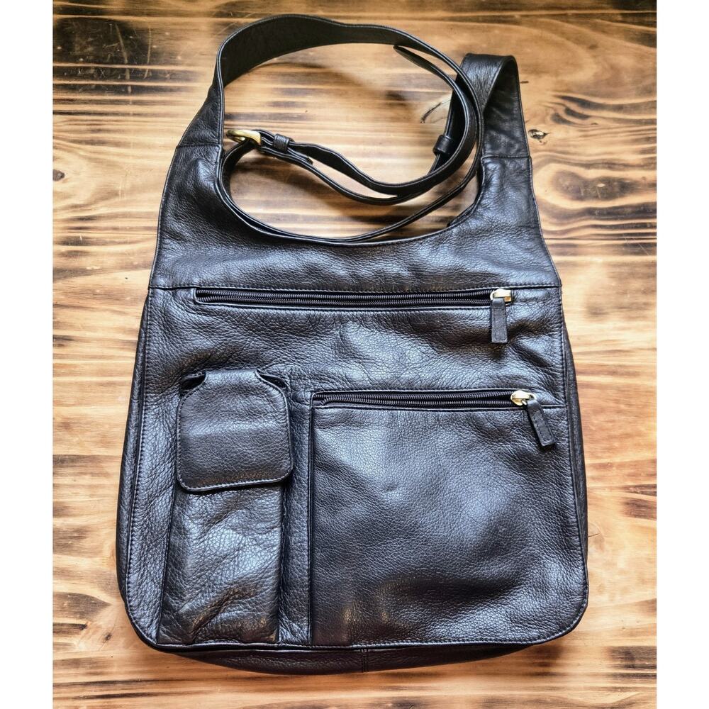 JP Ourse & Cie Bolivia Black Leather Cross Body Traveler Bag Unisex Handbag - Picture 2 of 12